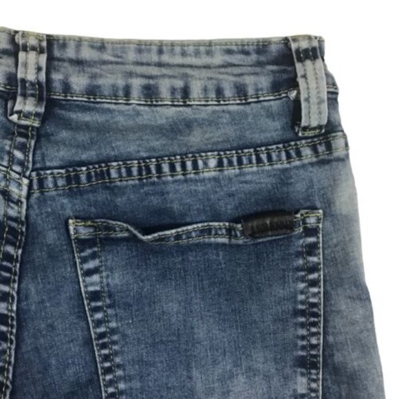 Platform Slim Skinny Stretch Denim Jeans Ripped Med Blue Stressed Size 29/30 - Picture 10 of 12